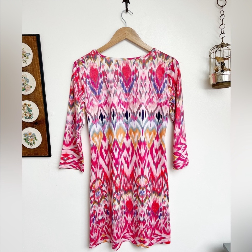 Jean-Pierre Klifa Paris Daphne Pink & White Ikat Spring Shift Dress Small